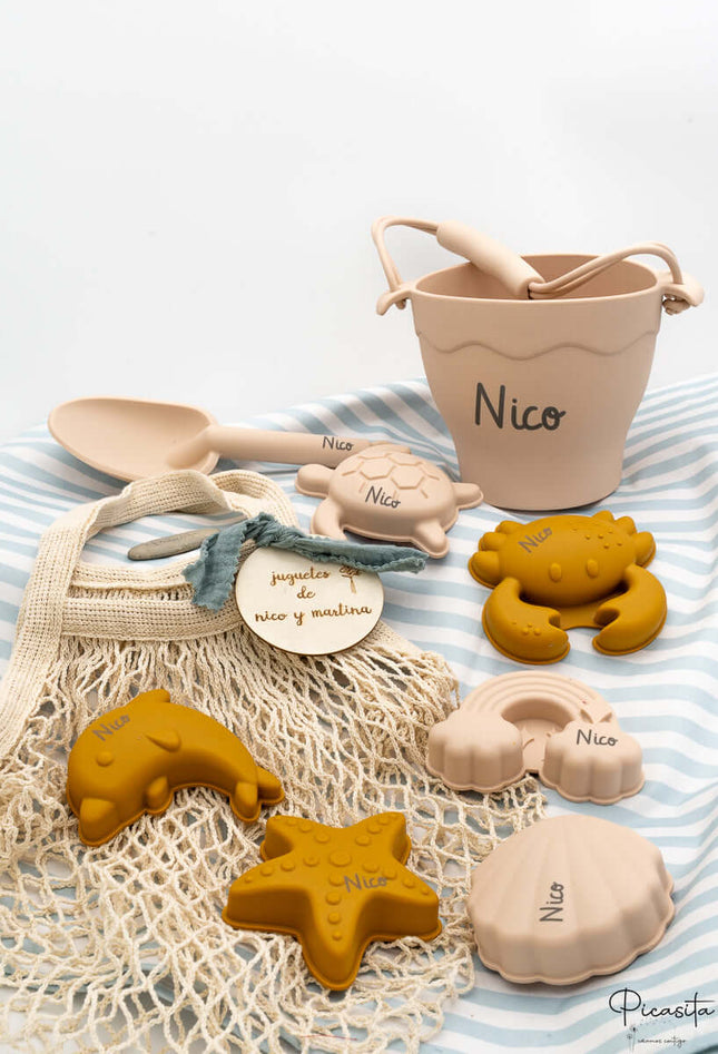 Kit de Cubos de Playa y Animales de silicona personalizados Arena Arcilla