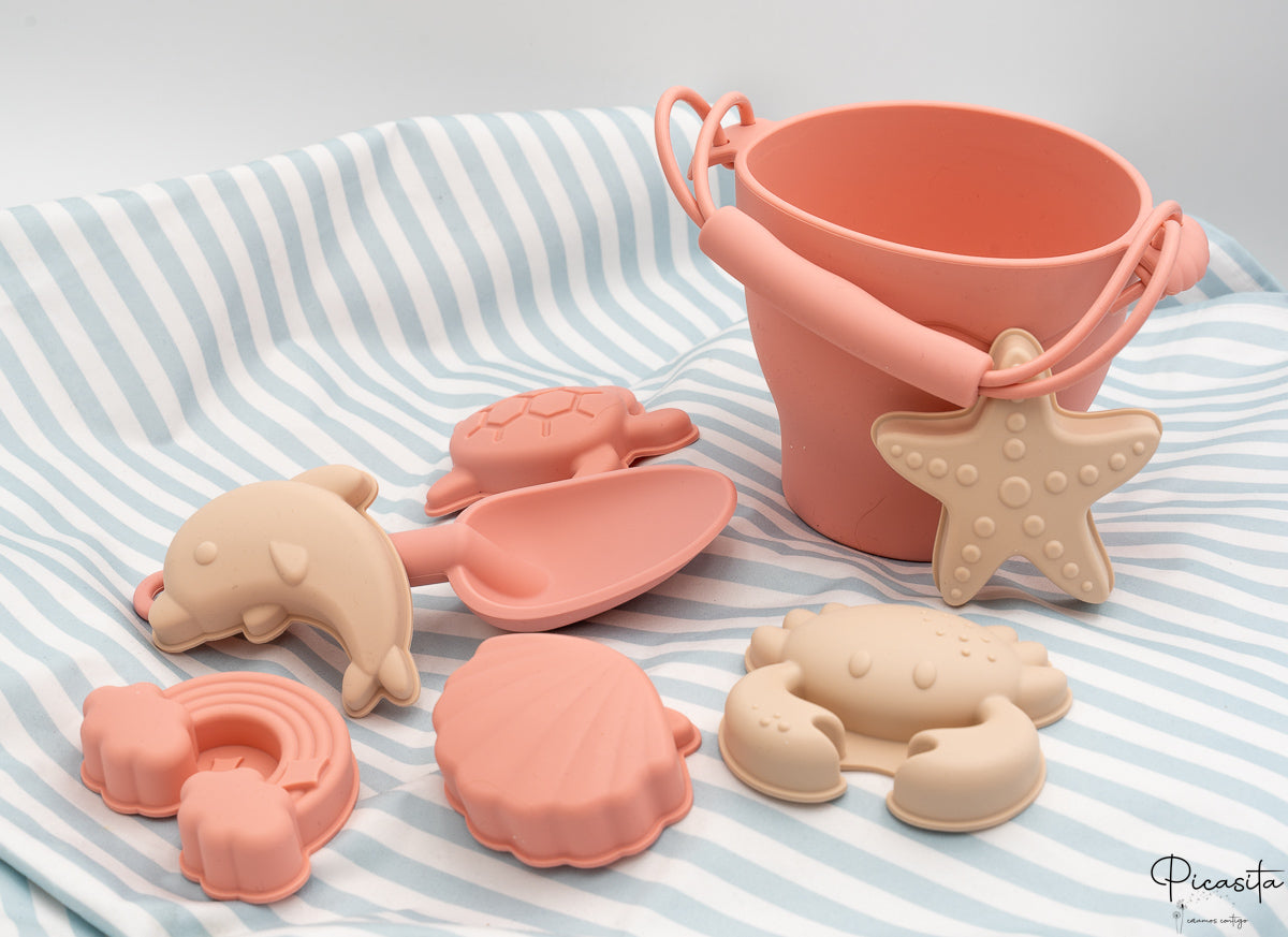 Kit de Playa de Cubos y Animales de silicona personalizados Coral y Arena