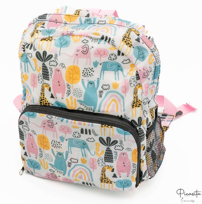 Mochila Escolar Infantil Plegable - Vuelta al Cole Rosa 3 Animalitos