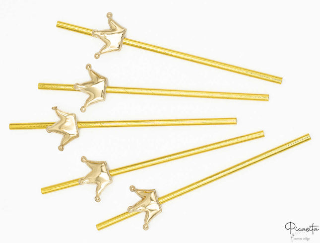 Pajitas para Fiestas y Cumpleaños Corona Dorada (5ud)
