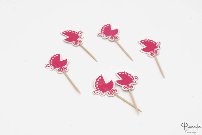 Palillos Decorativos Cumpleaños 6 Carritos Rosas