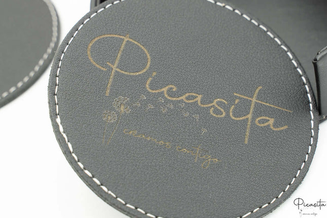 Posavasos de Cuero Sintético Personalizados con Estuche Organizador Negro