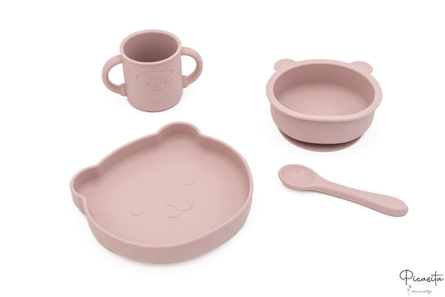 Set Vajilla Bebe de Silicona (4 Piezas) Rosa