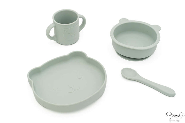 Set Vajilla Bebe de Silicona (4 Piezas) Verde