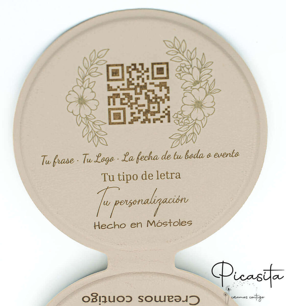 Espejo de bolsillo personalizado en cuero sintético de alta calidad con grabado láser sofisticado