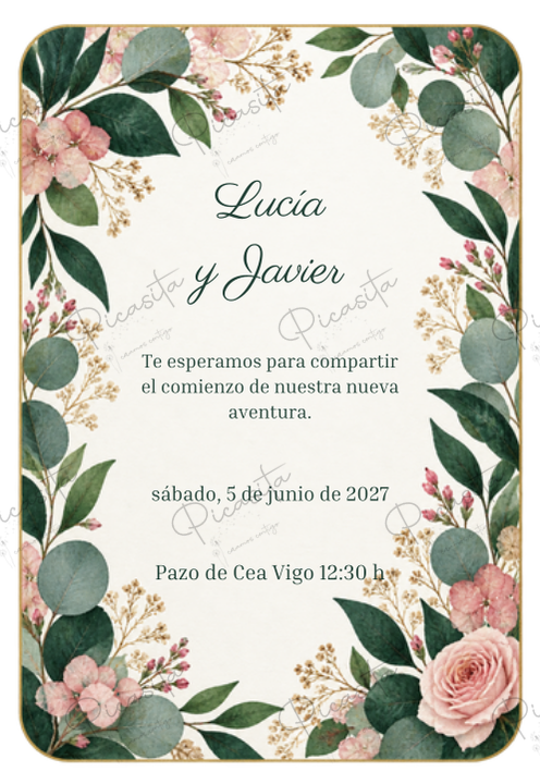 Invitación de boda personalizada diseño Herbario translúcido