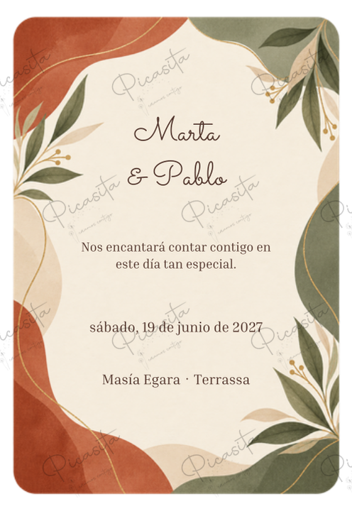Invitación de boda personalizada diseño Terracota editorial