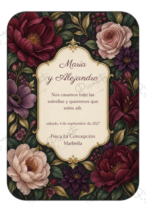 Invitación de boda personalizada diseño Jardín nocturno