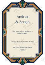 Invitación de boda personalizada diseño Decó azul tinta