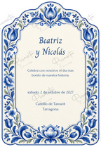 Invitación de boda personalizada diseño Delft botánico