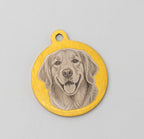 Medalla personalizada para perro dorada de 30 mm con retrato de mascota grabado a láser