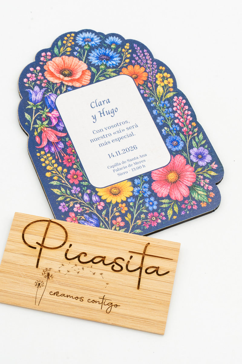 Invitación de boda personalizada en madera contrachapada, diseño 1