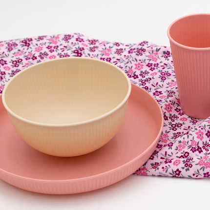 Set Vajilla Infantil Personalizada (Plato, Bol, Vaso) 2 Rosa + Beige