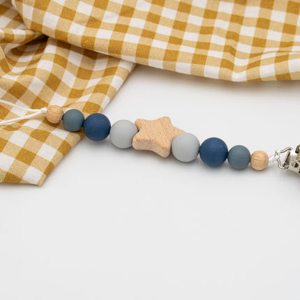 Chupetero Personalizado de Madera y Silicona Madera y Silicona (Gris y Azul)