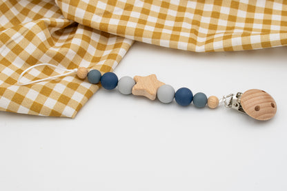 Chupetero Personalizado de Madera y Silicona Madera y Silicona (Gris y Azul)
