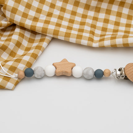 Chupetero Personalizado de Madera y Silicona Madera y Silicona (Blanco y Mármol)