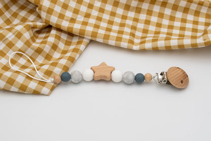 Chupetero Personalizado de Madera y Silicona Madera y Silicona (Blanco y Mármol)