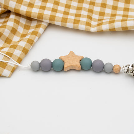 Chupetero Personalizado de Madera y Silicona Madera y Silicona (Verde y Gris)