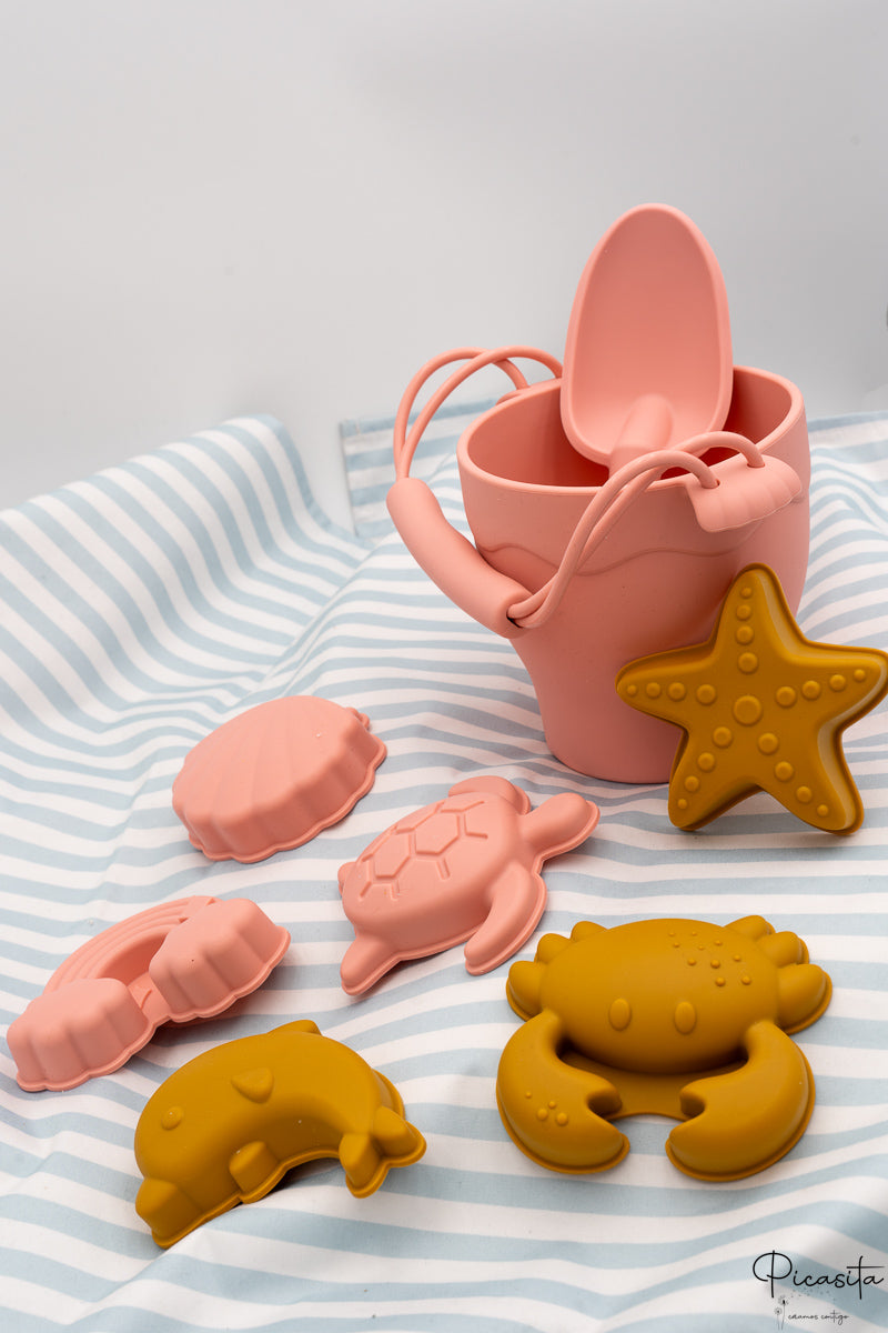 Kit de Playa de Cubos y Animales de silicona personalizados Coral y Arcilla
