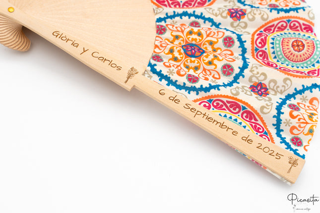 Abanicos de Madera y Tela Estampado Floral
