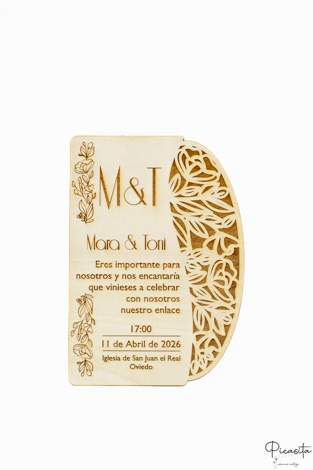 Invitación de boda en madera