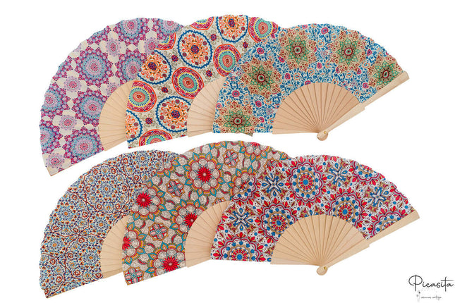 Abanicos de Madera y Tela Estampados Personalizados Estampado Floral