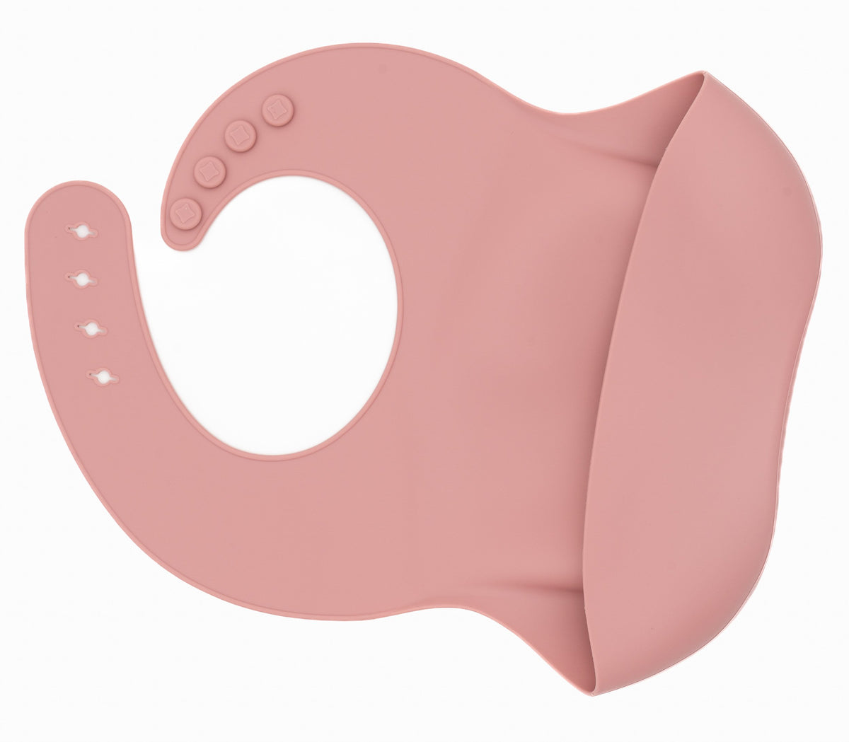 Babeiro de silicona rosa escuro con peto ancho e peche axustable