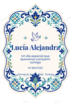 Invitación de Bautizo Azulejo celeste · Lucía Alejandra