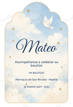 Invitación de Bautizo Cielo de algodón · Mateo