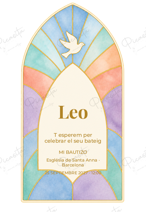Invitació de Baptisme Llum de vitrall · Leo