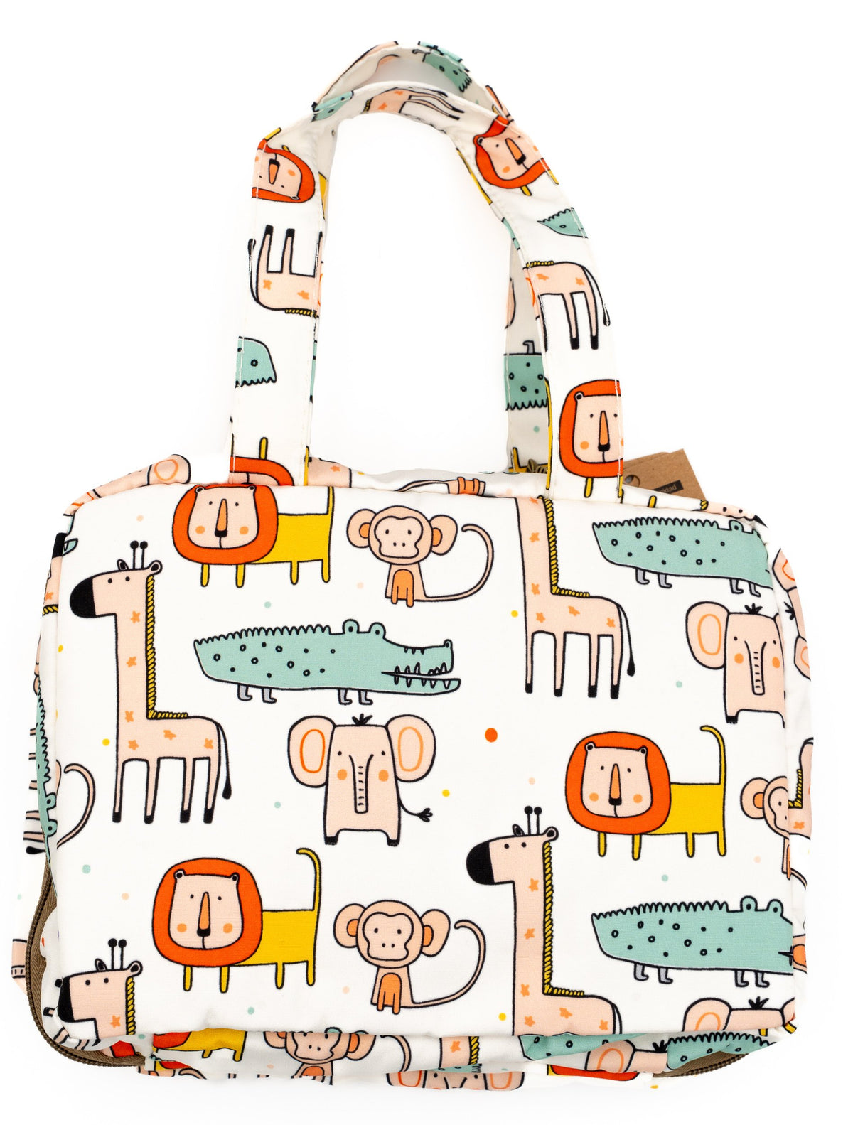 Bossa de canvi amb estampat d'animals: girafes, micos, lleons i cocodrils