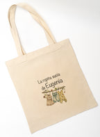 Tote poltsa «La ropita sucia de Eugenia» testuarekin, heldulekuetatik zintzilik