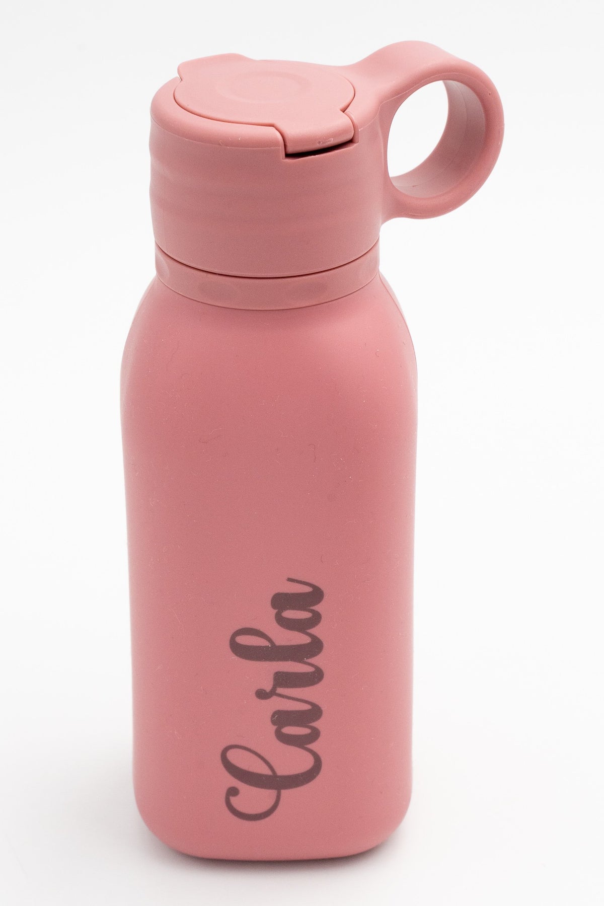 Botella de silicona rosa escuro personalizada con nome