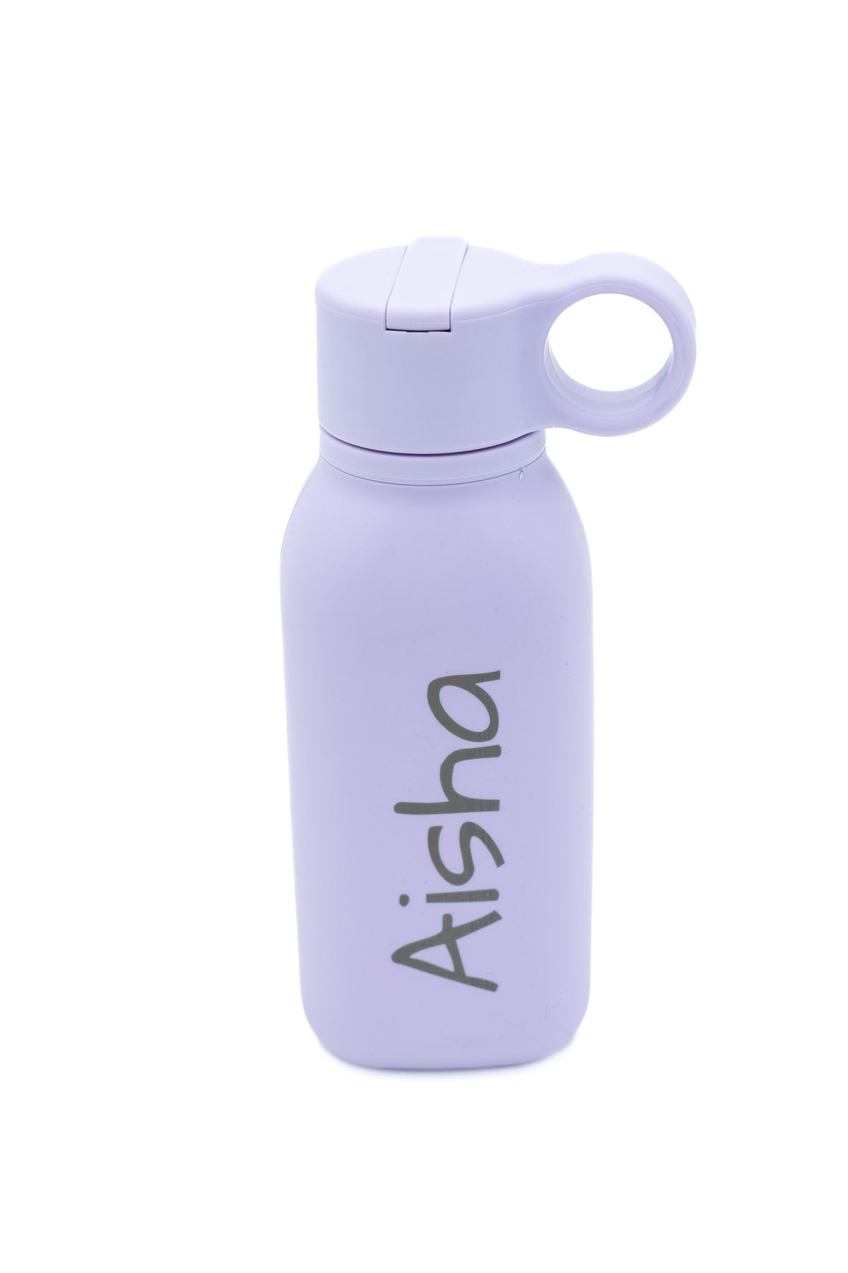 Botella de silicona lila claro personalizada con nome