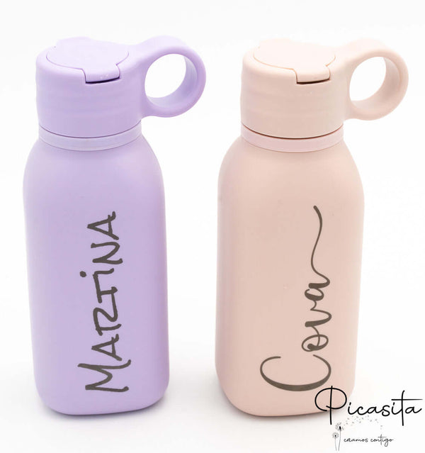 Botellas infantiles personalizadas en Lila Claro y Crema con nombre grabado