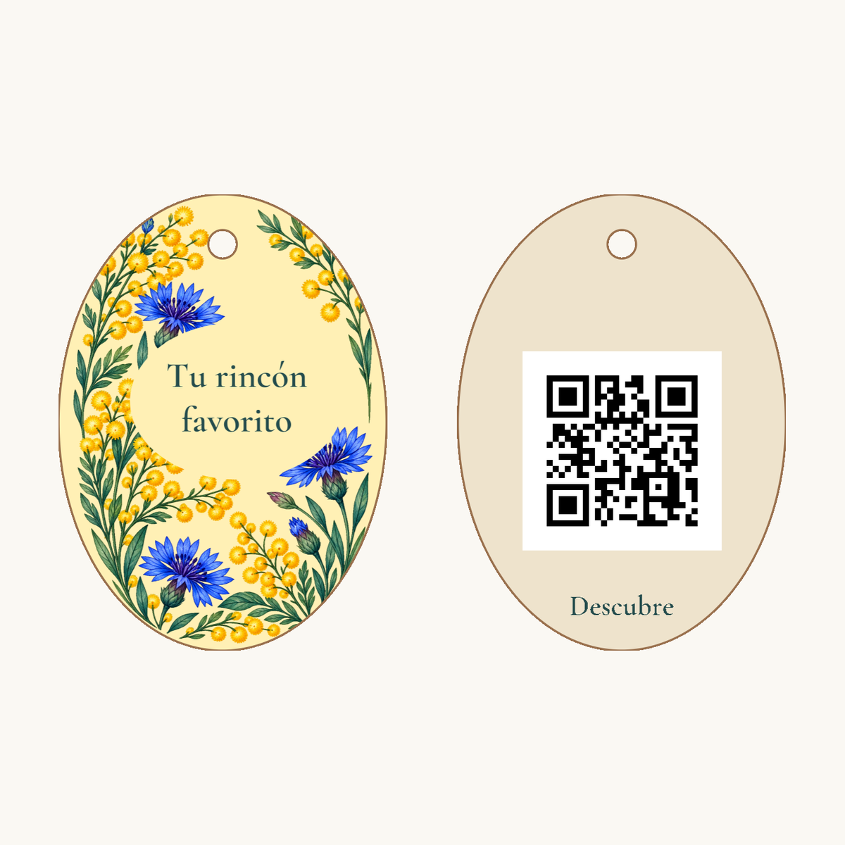 Simulación de llavero floral con qr personalizado · ejemplo 1