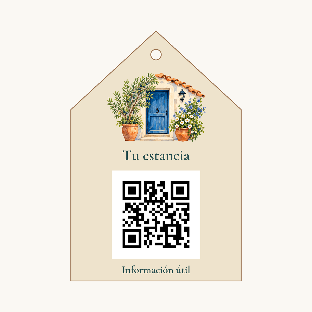 Simulación de etiqueta con qr para alojamientos personalizada · ejemplo 1