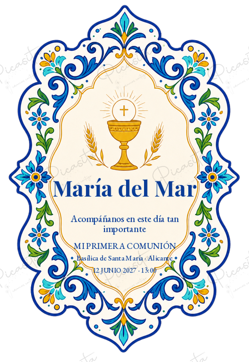 Invitación de Primera Comunión Talavera sacramental · María del Mar