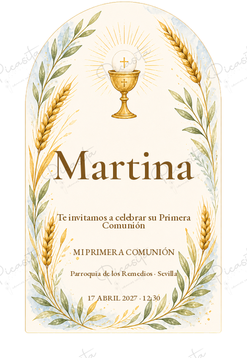 Invitación de Primera Comunión Trigal luminoso · Martina