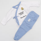 Real Madrilen jaioberrientzako multzoko kamiseta eta legging urdinak, izenarekin