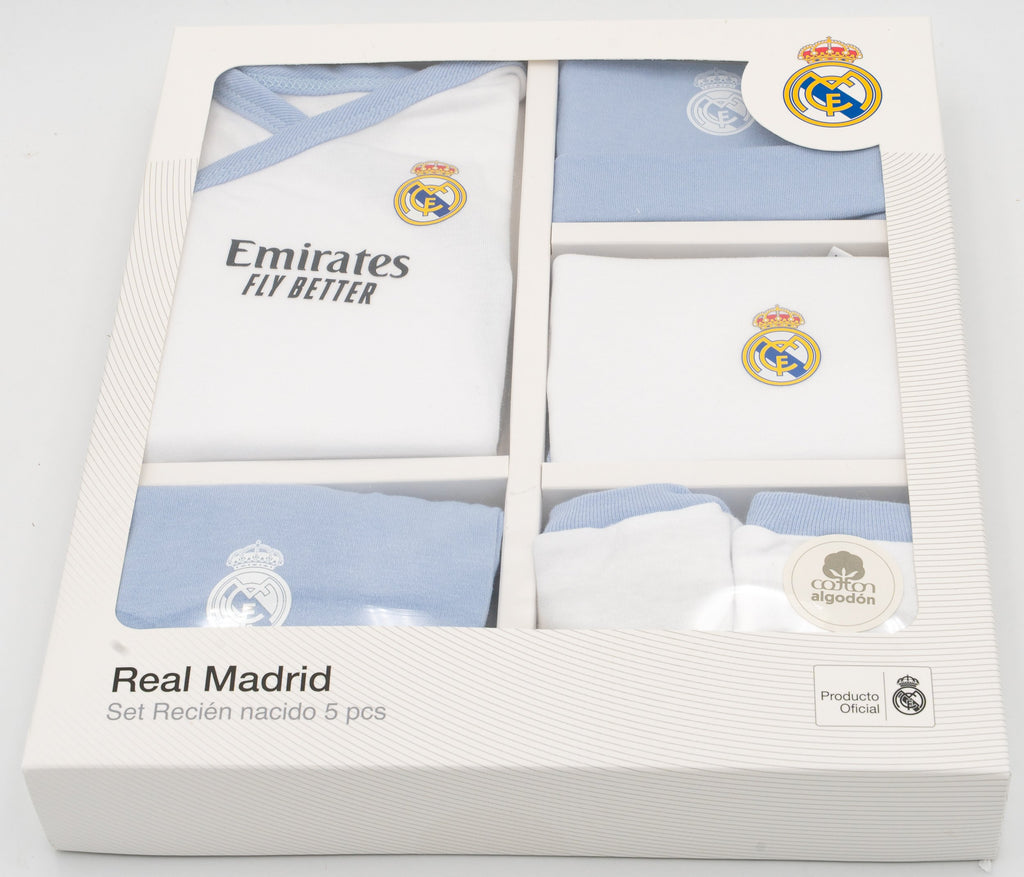 Real Madrilen jaioberrientzako multzo urdinaren kutxa ofiziala, bost pieza