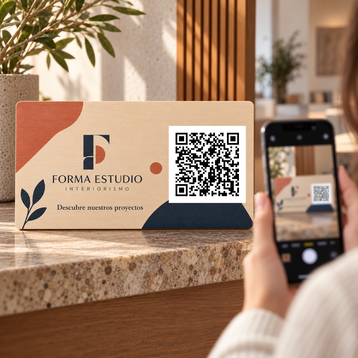 Simulación de Placa corporativa personalizada con QR · vista de uso