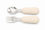 Cubiertos para bebé BLW, cuchara y tenedor de silicona en color crema