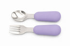 Cubiertos para bebé BLW, cuchara y tenedor de silicona en color lila