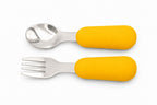 Cubiertos para bebé BLW, cuchara y tenedor de silicona en color mango