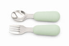 Cubiertos para bebé BLW, cuchara y tenedor de silicona en color verde clarito