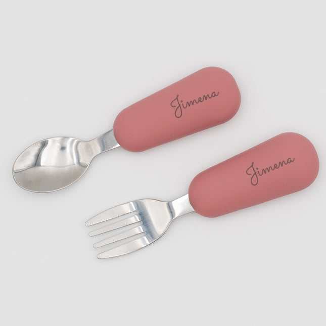 Cubiertos de Aprendizaje Personalizados Rosa (pack de 2)(Silicona)