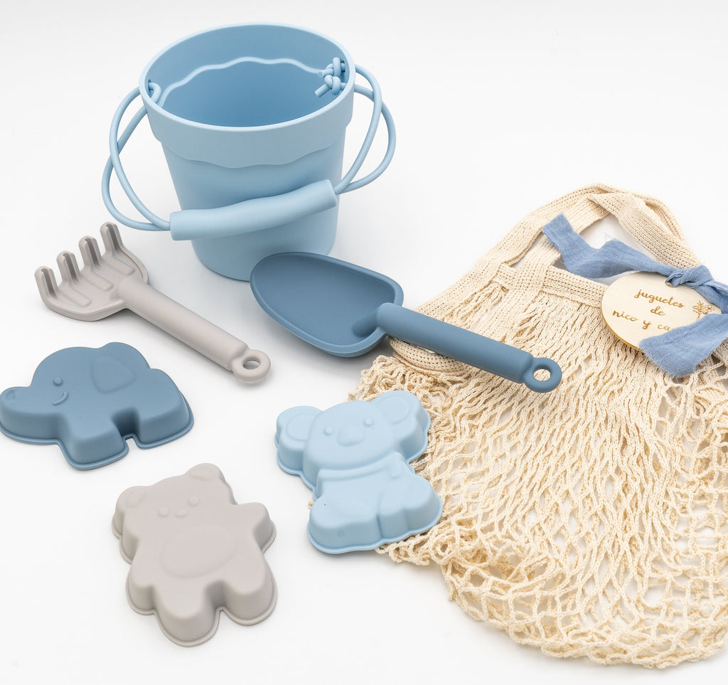 Kit de Cubos de Playa y Animales de silicona personalizados Azul Cielo