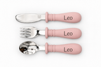 Cubiertos infantiles personalizados · Rosa Clarito · nombre Leo