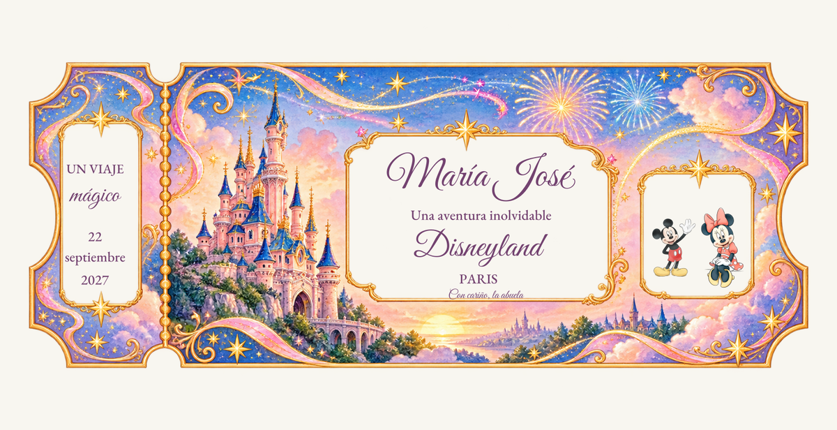 Txartel pertsonalizatuaren ikuspegi digitala: Txartel ilustratua Egunsentia · Disneyland Paris.